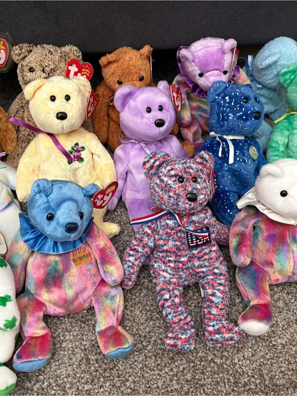 Ty Multicolor & Solid Plush Bear Lot - Blue, Purple, Pink, Cream, Brown